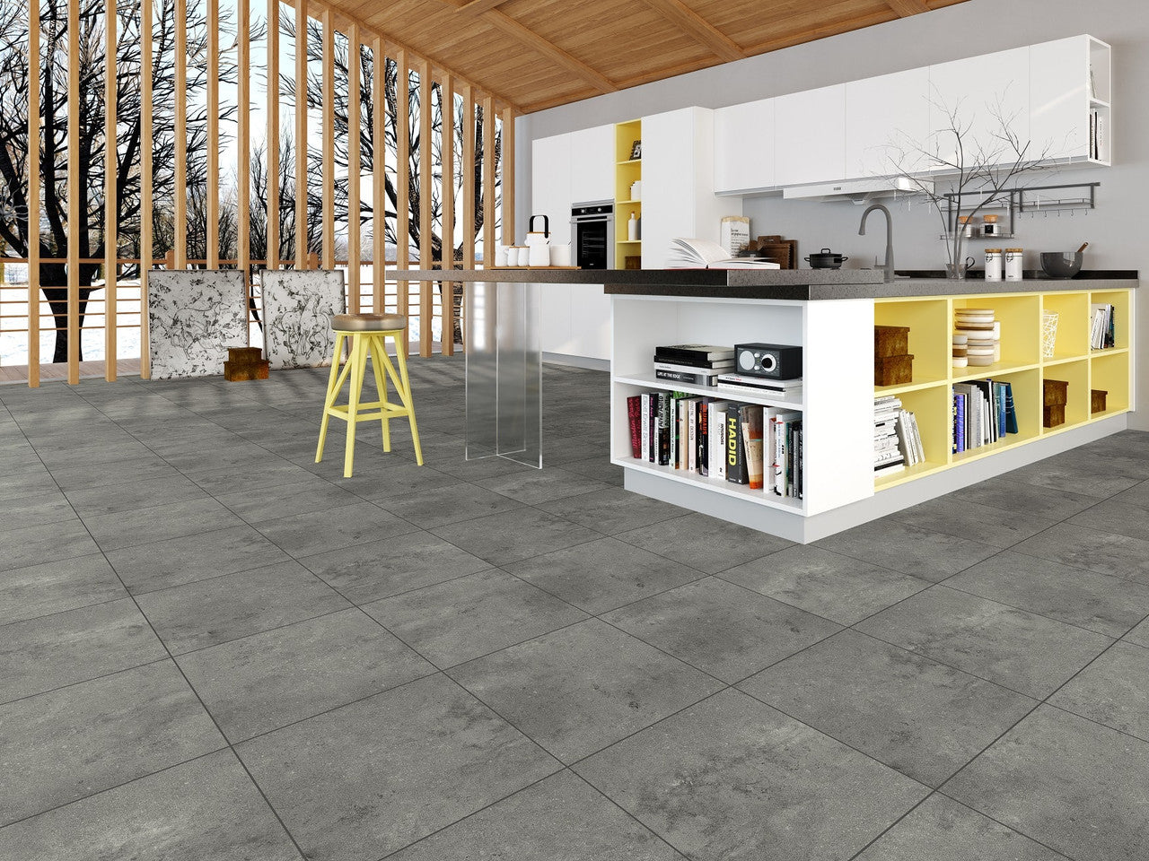 Elite Vinylgulv i Flise m. fuge - Grå Stone - Kork bagside - G5/G2 Kliksystem - 38214